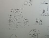 Fragment Dan Perjovschi seinainstallatsioonist 2007. aasta Veneetsia biennaalilt, kui tema joonistused katsid peasissekäiku Arsenalesse (foto Andreas Trosseki erakogust).